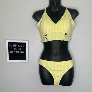 Jessica Simpson Yellow and White Stripped Bikini Set Size Medium